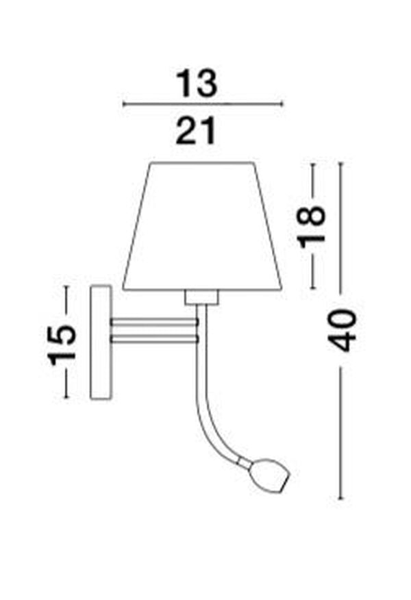 Schéma technique coté montrant largeur, hauteur et profondeur de l'applique murale.