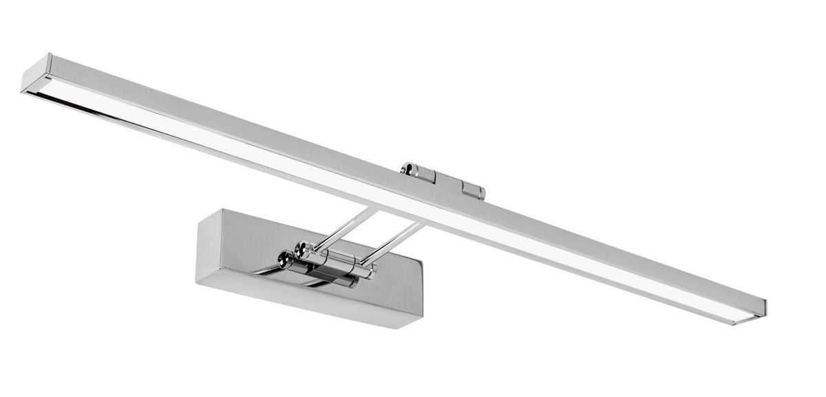 Vue produit sur fond blanc du luminaire linéaire chromé et son support
