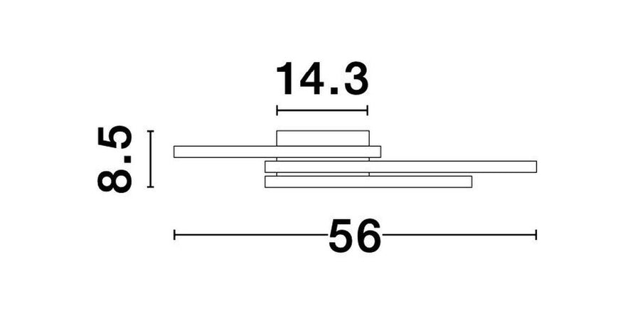 Schéma de dimensions coté indiquant cinquante-six centimètres de large et huit virgule cinq de hauteur