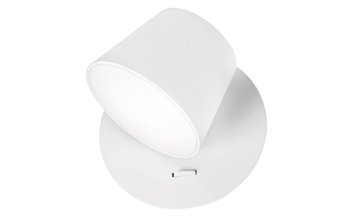 Vue rapprochée du projecteur cylindrique blanc orientable, finition satinée mate