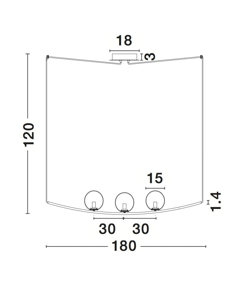 Schéma coté de la version 180 cm : hauteur 120, largeur 180, rosace 18