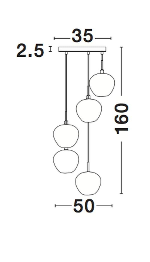 Schéma coté du luminaire avec les dimensions 35, 160 et 50 cm