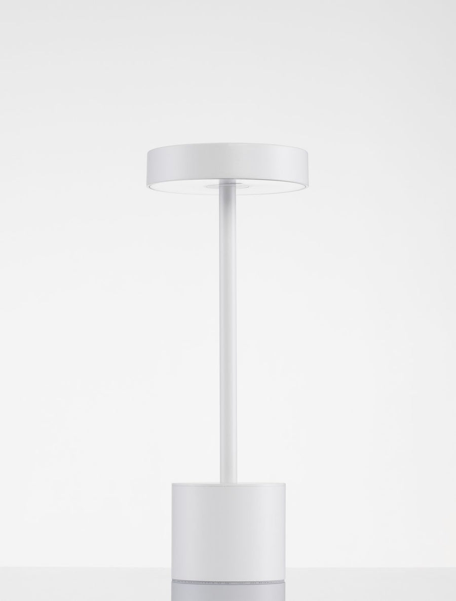 Vue de trois quarts montrant la tige fine et le socle cylindrique