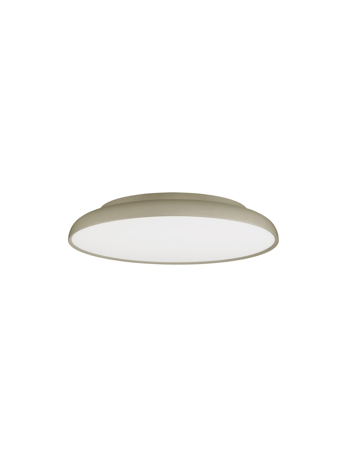 Vue de face du luminaire sur fond blanc, diffuseur opale et cerclage doré