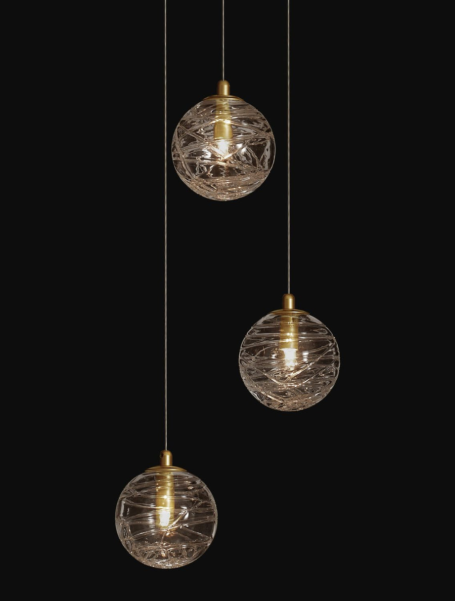 Suspension Coen 3 lumières dorée, verre