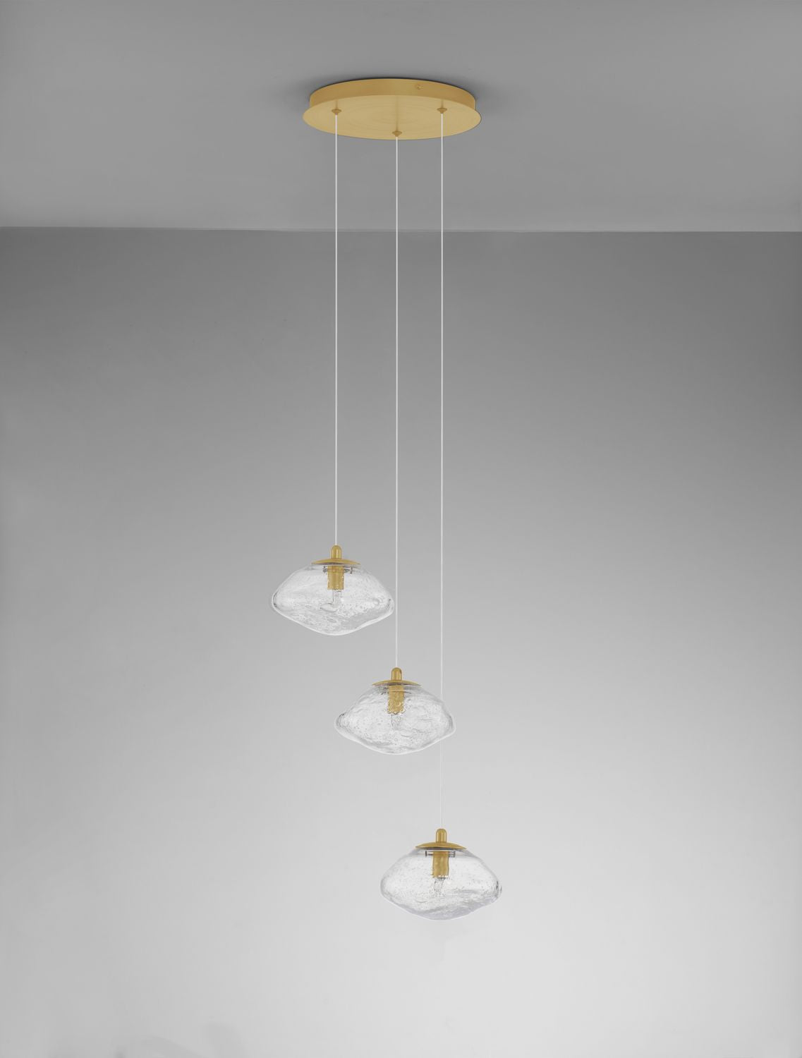 Suspension King 3 lumières dorée, verre