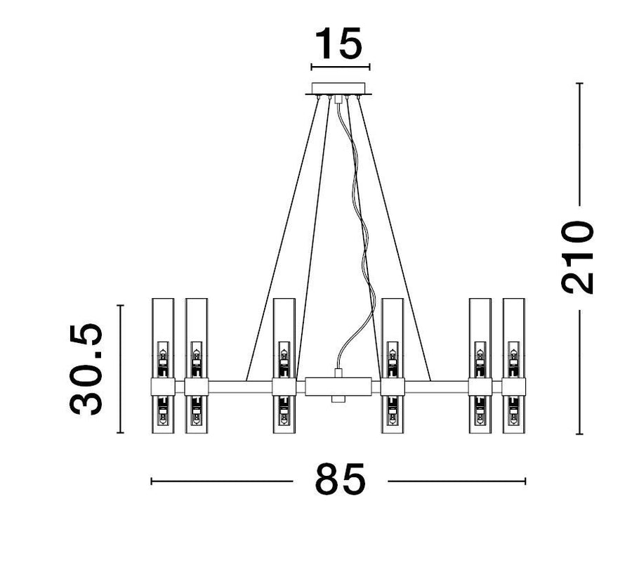 Suspension Century 20 lumières noire, verre