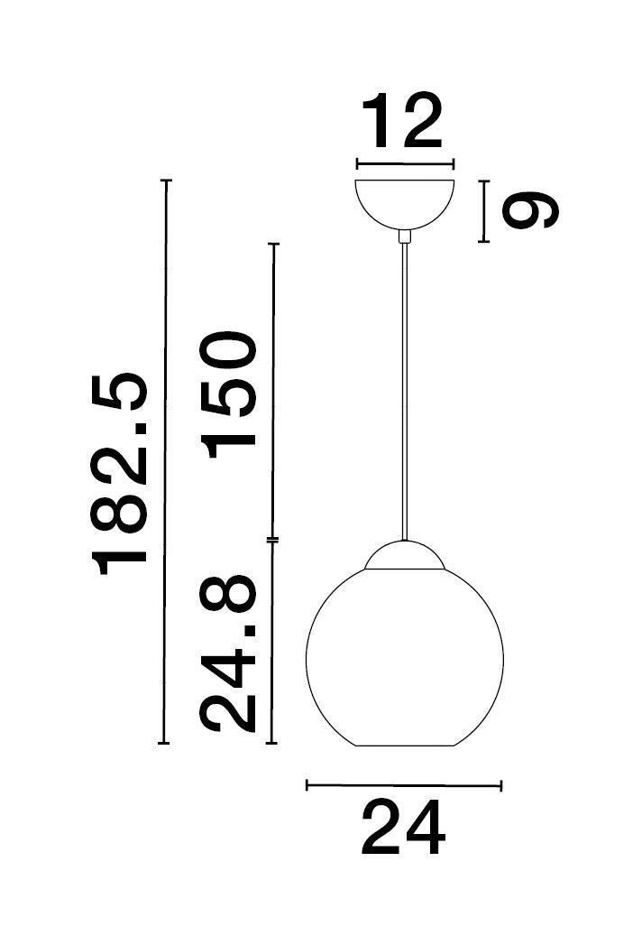 Schéma de dimensions cotées avec hauteur totale et diamètre du globe
