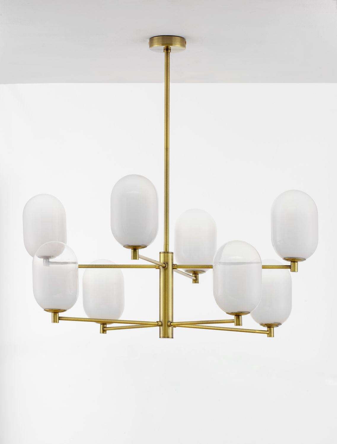 Suspension Balor 8 lumières dorée, verre
