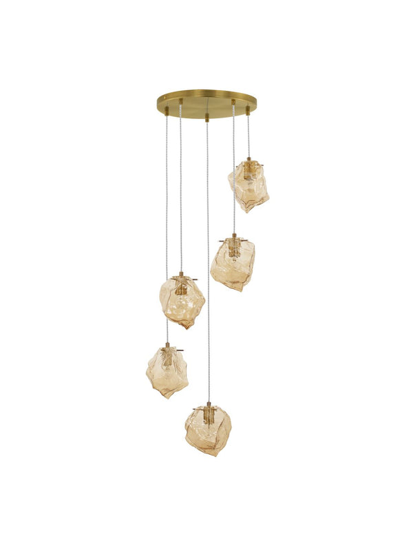 Suspension Odelle 5 lumières dorée, verre