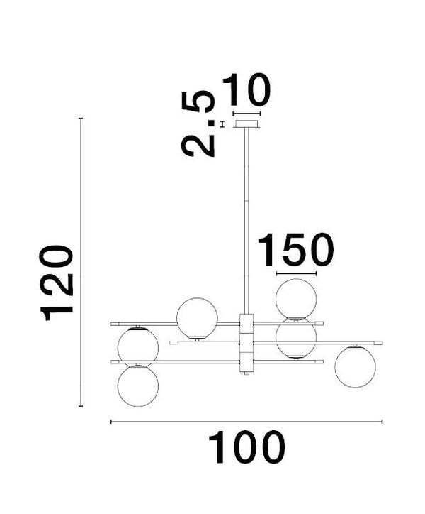 Suspension GIT 6 lumières dorée, verre