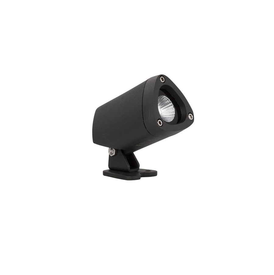 Vue de trois quarts du projecteur noir avec support orientable et verre strié