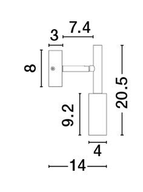 Schéma technique coté de l'applique, dimensions en centimètres sur fond blanc