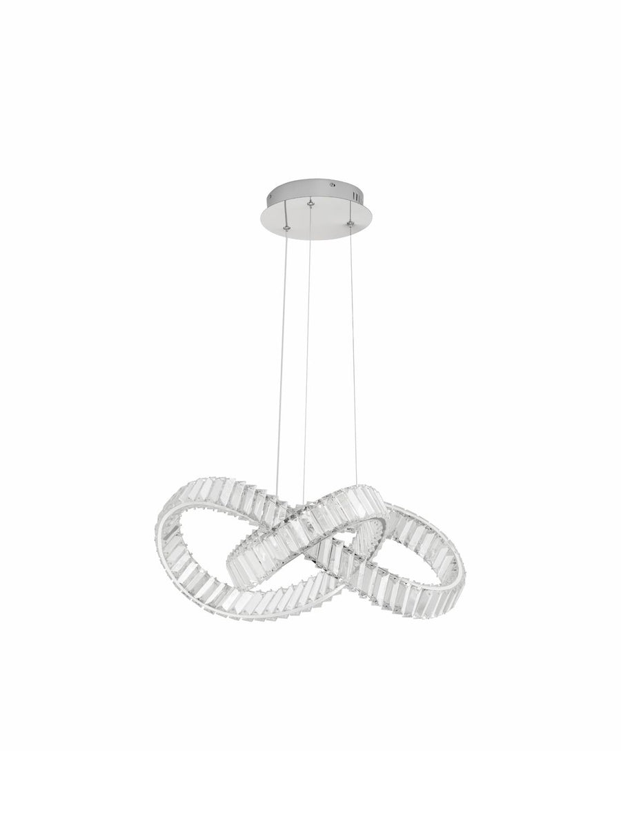 Vue de face sur fond blanc du luminaire suspendu avec sa rosace