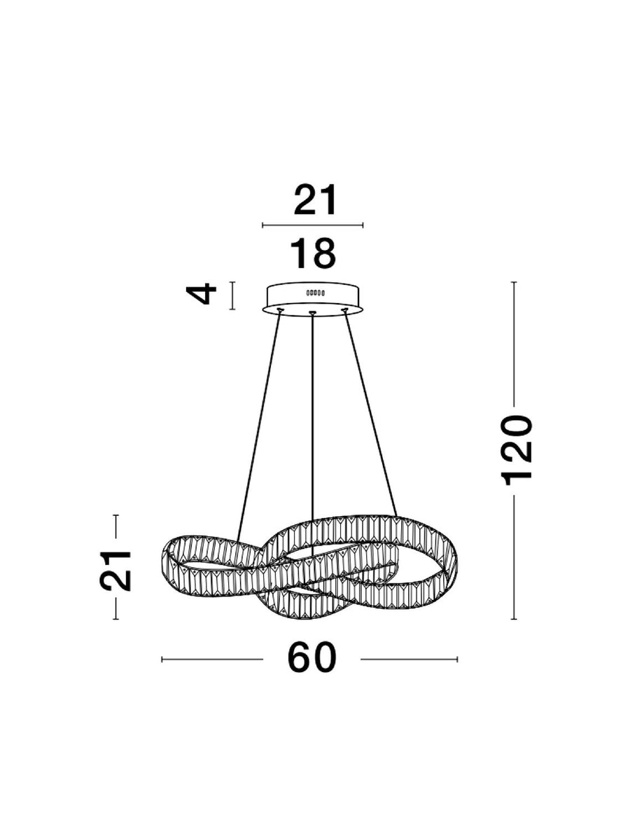 Schéma coté du luminaire avec hauteur 120 et largeur 60 centimètres