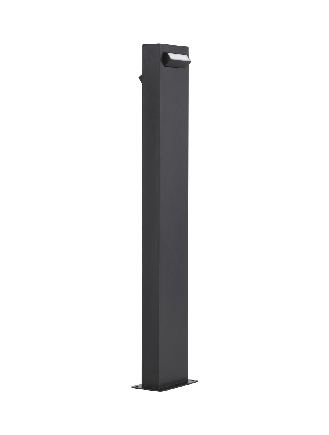 Vue de face du luminaire noir sur fond blanc, socle et tête visibles