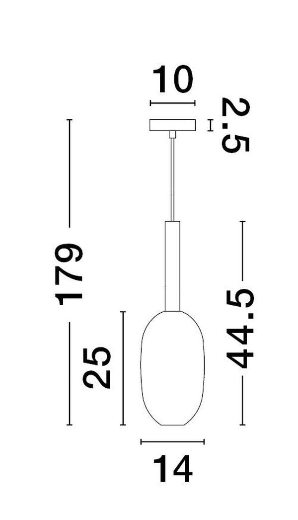 Schéma coté indiquant la hauteur totale de 179 cm et les dimensions du verre