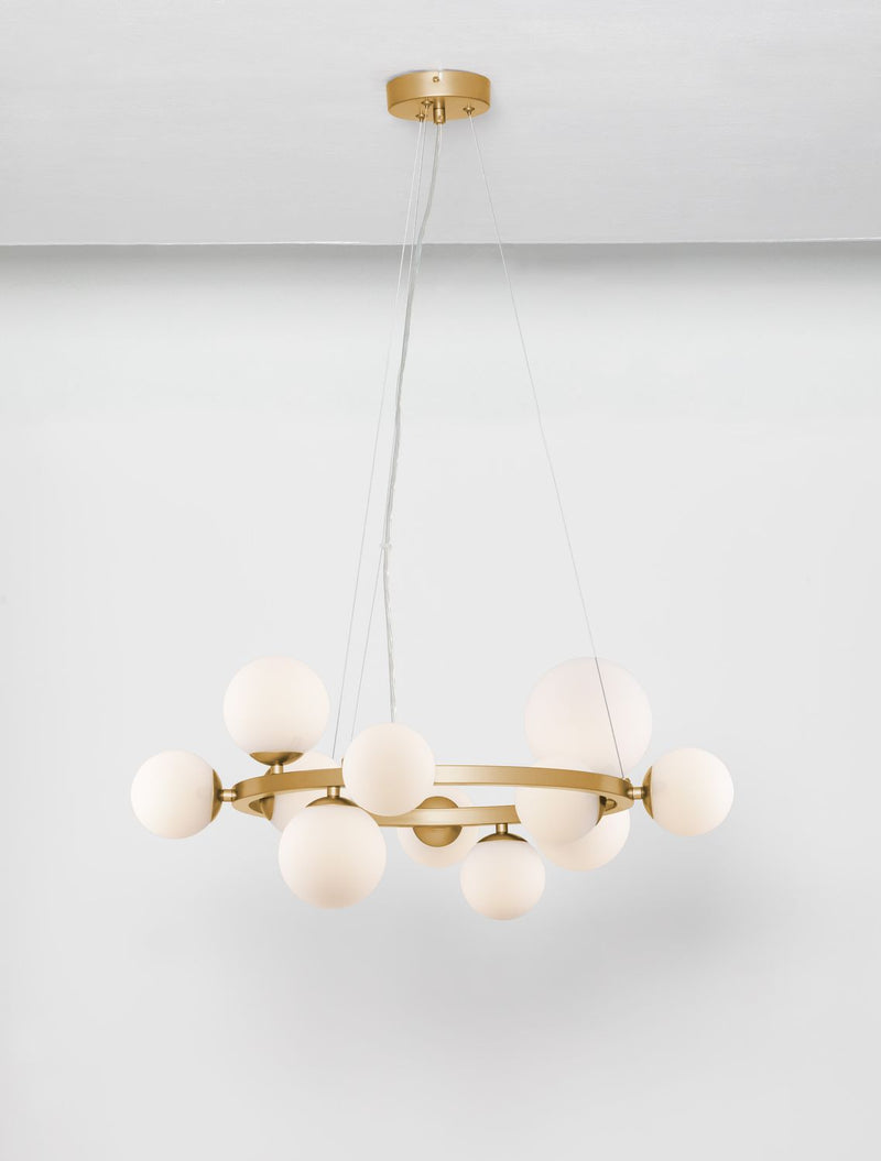 Suspension Odillia 11 lumières dorée, verre