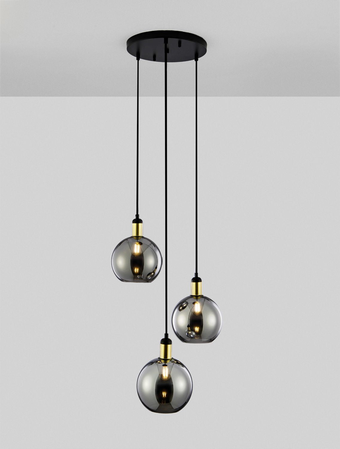 Suspension Mirro 3 lumières dorée, verre