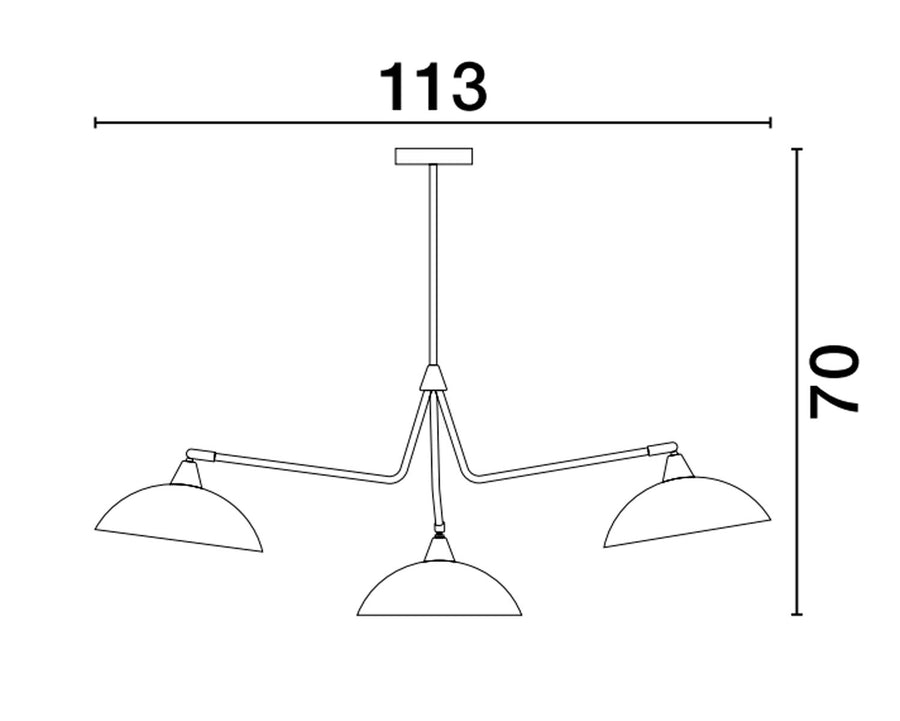 Schéma technique coté indiquant une largeur de 113 cm et une hauteur de 70 cm