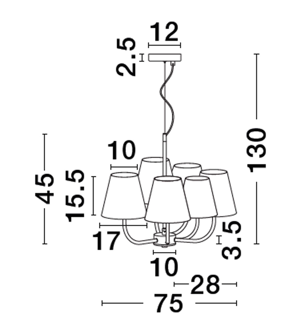 Suspension Moist 6 lumières noire, tissu