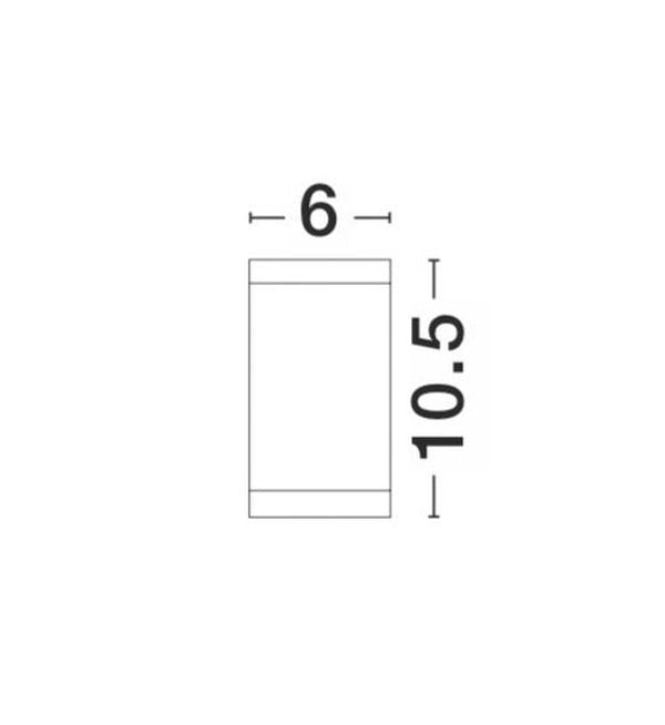 Schéma de dimensions : 6 cm de diamètre et 10,5 cm de hauteur.