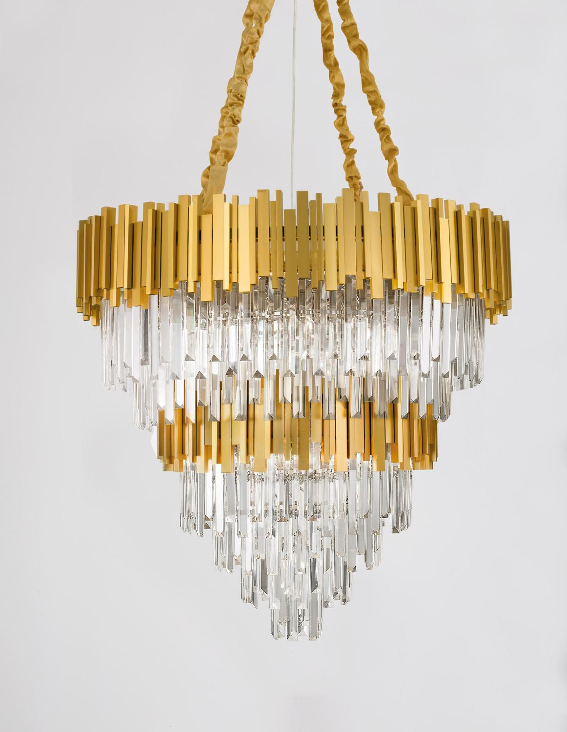 Suspension Grane 20 lumières dorée, cristal