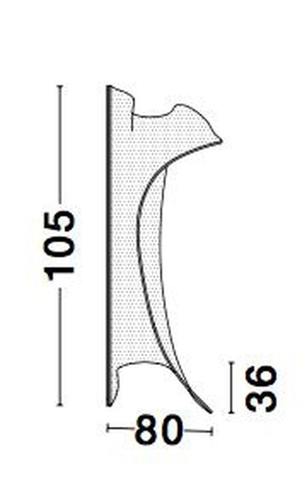 Schéma coté du luminaire : hauteur 105 cm, largeur 80 cm, profondeur 36 cm.