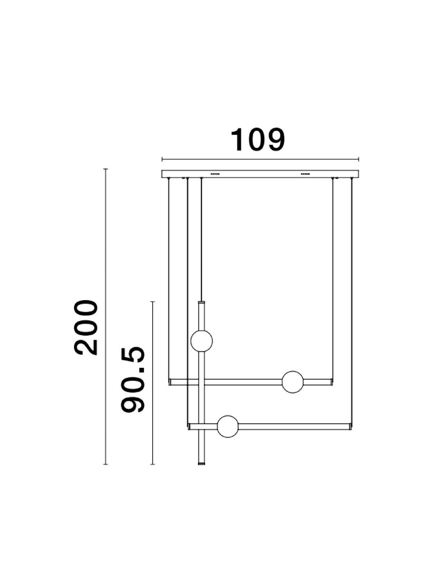 Schéma technique coté indiquant 109 cm de large et 200 cm de hauteur