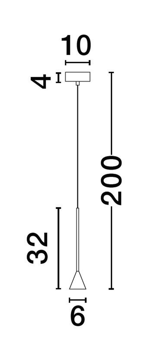 Schéma coté : hauteur 200 cm, rosace 10 cm, cône 32 cm et 6 cm