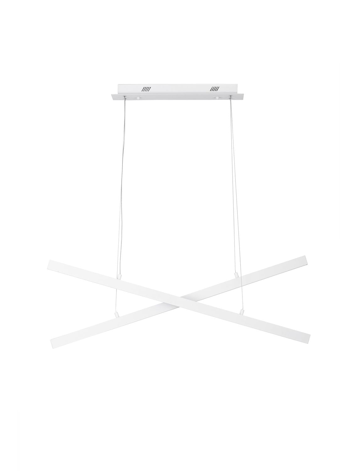 Vue de face du luminaire blanc à deux barres croisées en forme de X