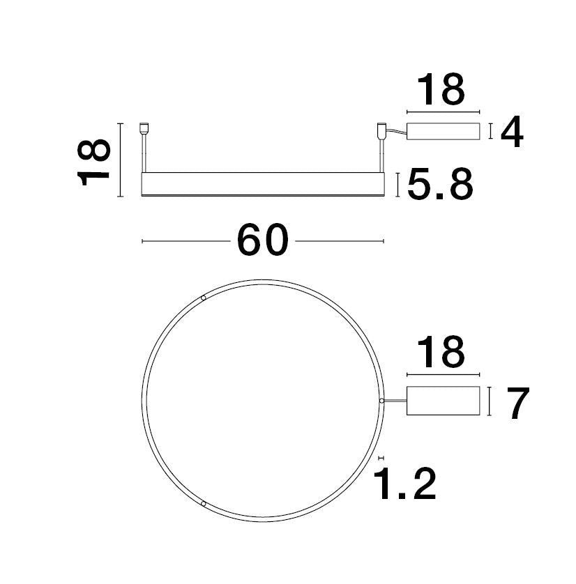 Schéma coté du luminaire avec diamètre et hauteur indiqués