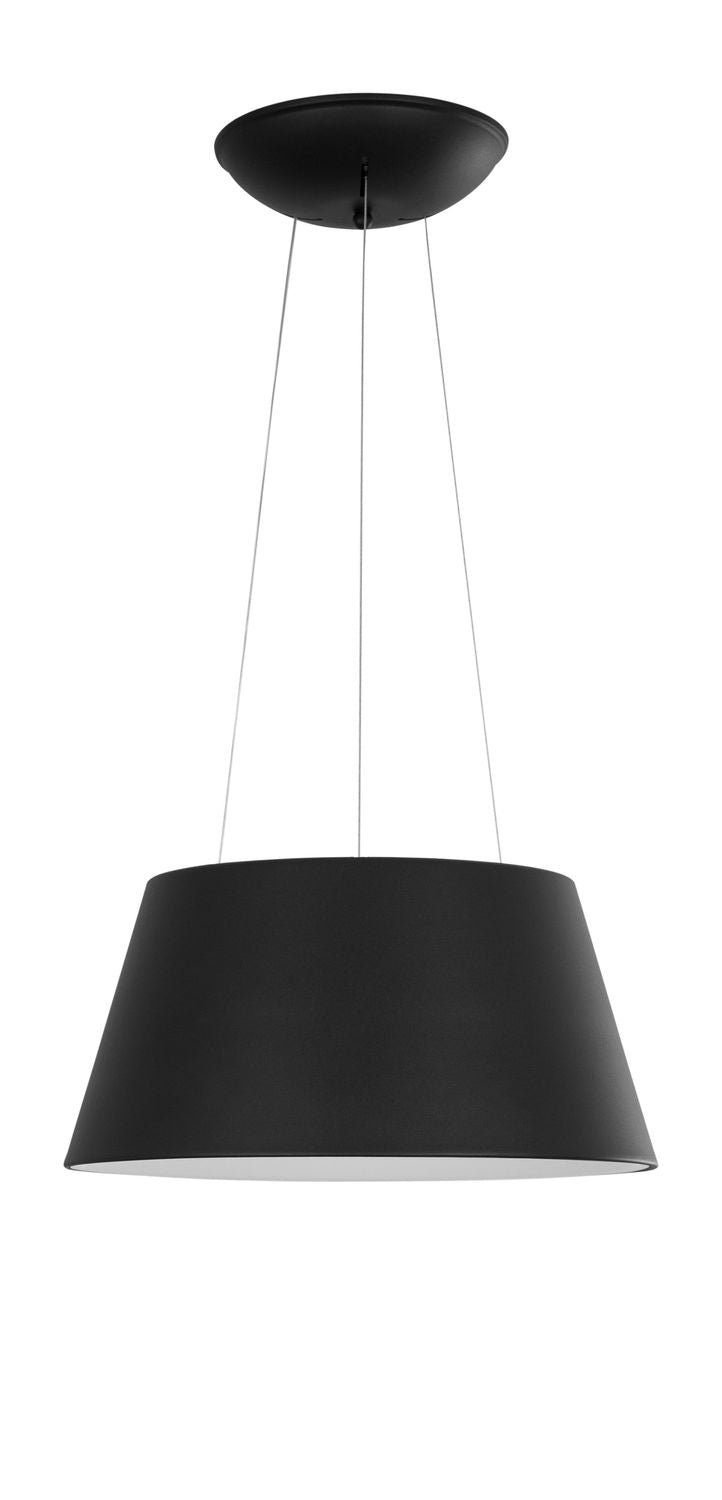Vue de face du luminaire entier sur fond blanc, rosace et câbles visibles