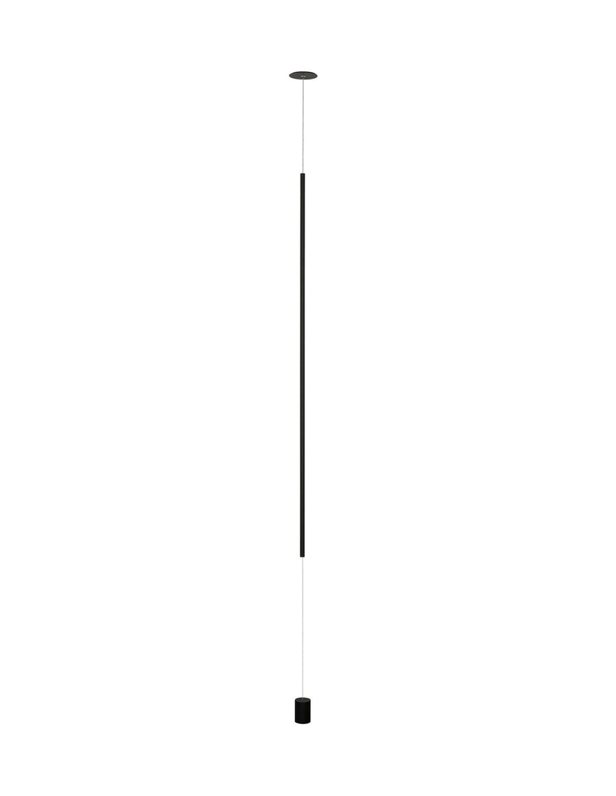 Vue de face du luminaire noir entier, câble et contrepoids sur fond blanc