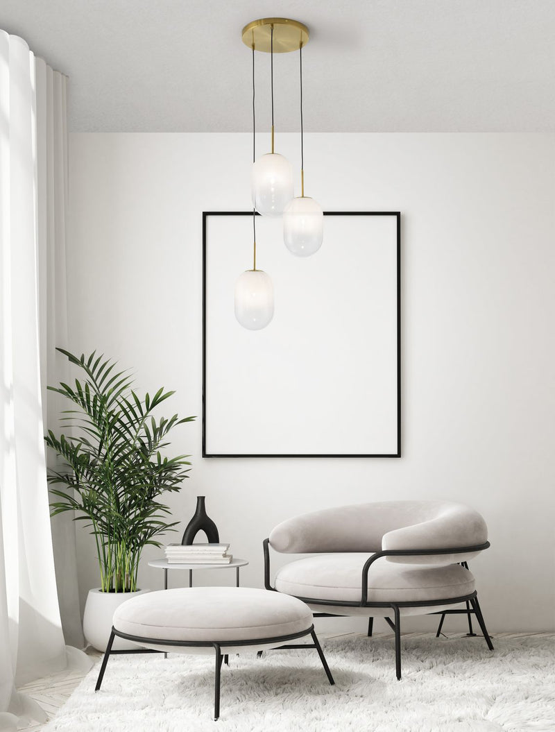Suspension Chrysi 3 lumières dorée, verre