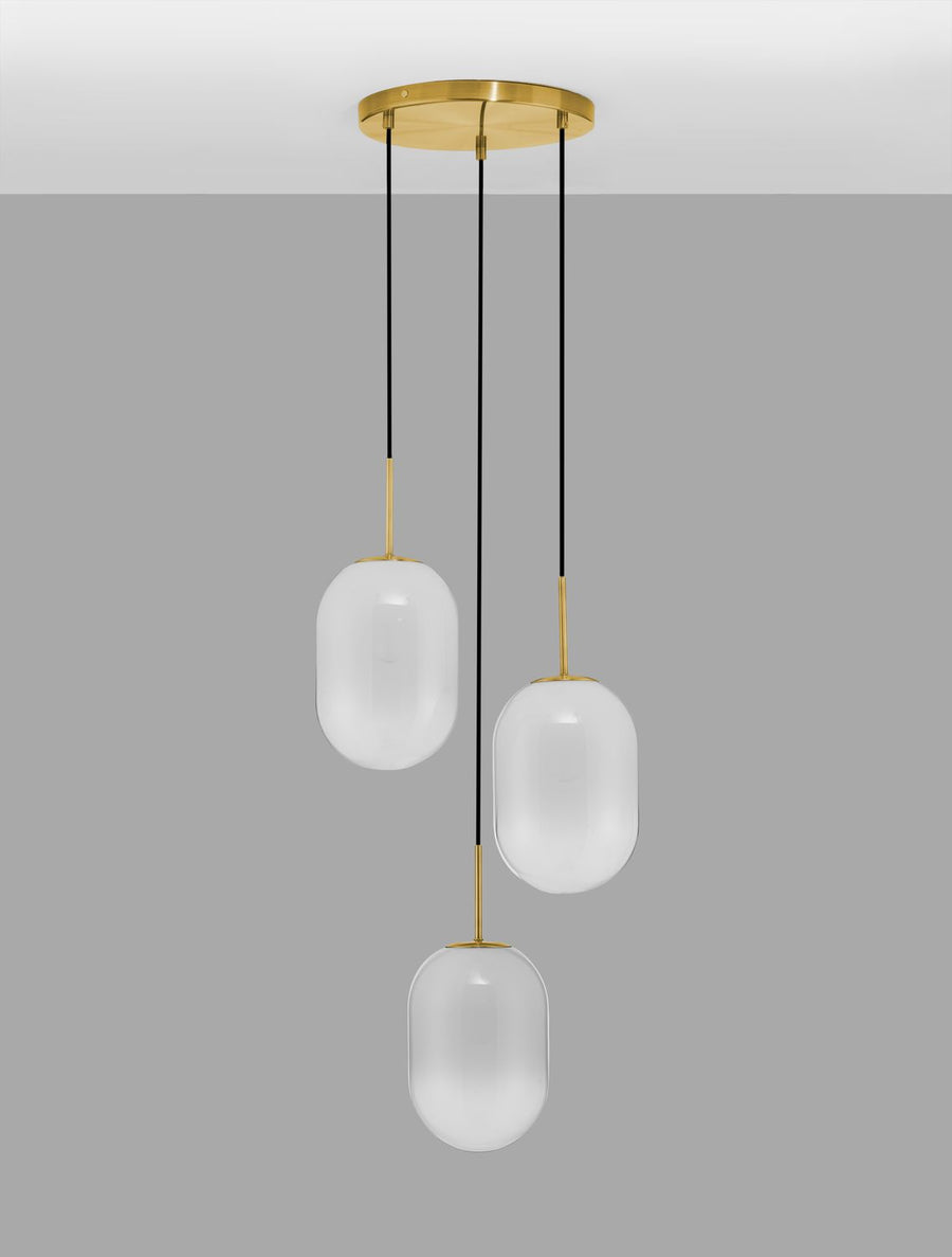 Suspension Chrysi 3 lumières dorée, verre