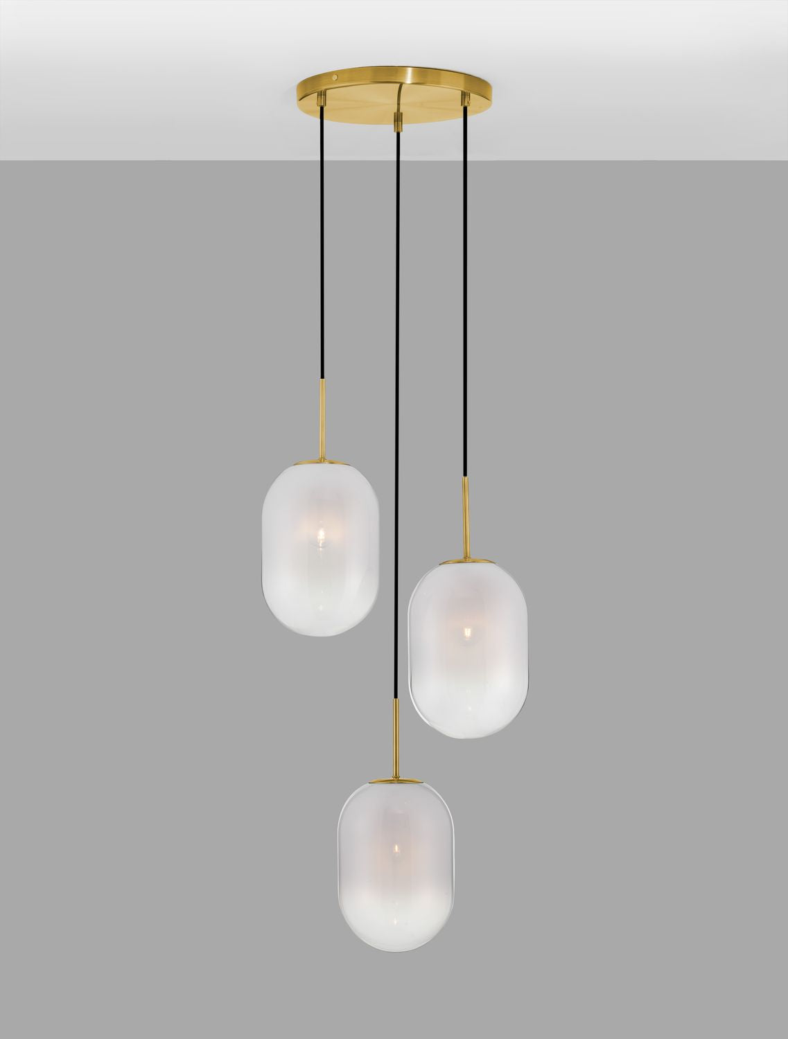 Suspension Chrysi 3 lumières dorée, verre