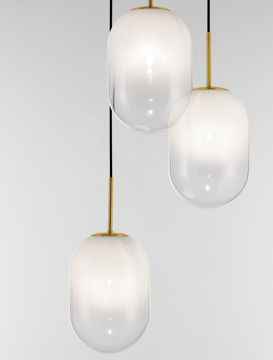 Suspension Chrysi 3 lumières dorée, verre