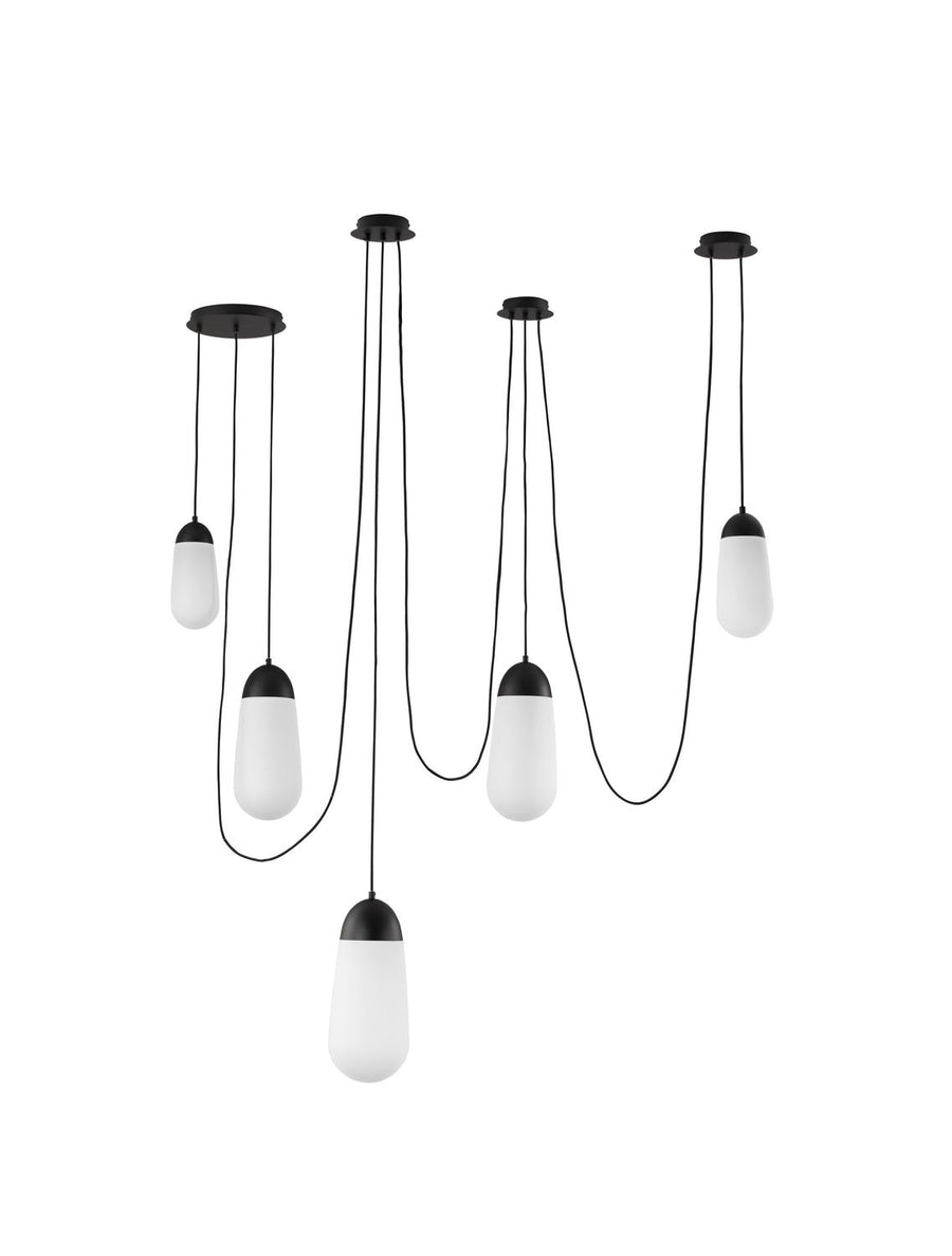 Vue produit sur fond blanc de la suspension et ses cinq abat-jours
