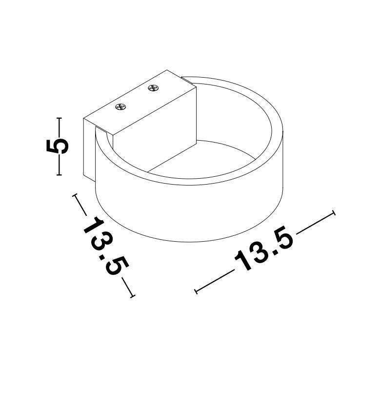 Schéma technique coté montrant les dimensions du luminaire et ses vis.