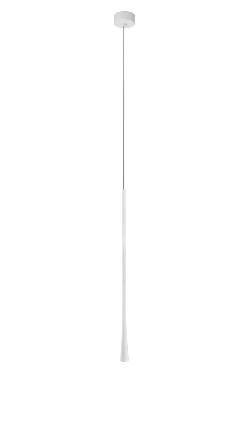 Vue d'ensemble du luminaire suspendu avec câble fin et rosace blanche