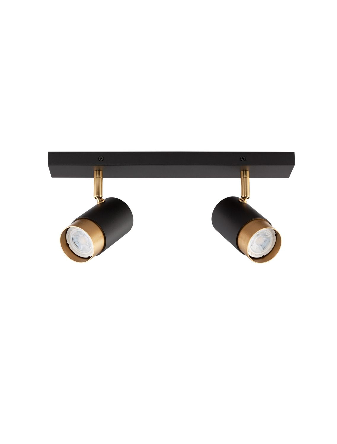 Vue de face du plafonnier sur fond blanc, deux spots cylindriques orientables