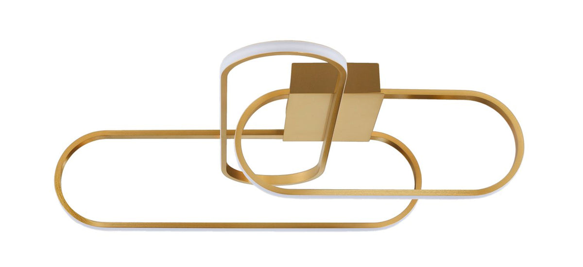 Vue de face du plafonnier doré composé de boucles ovales entrelacées