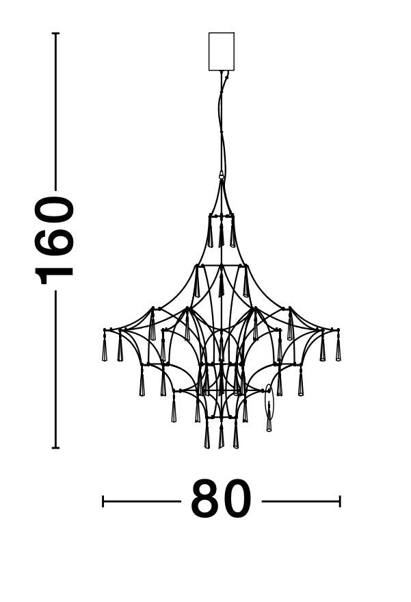 Schéma coté du luminaire avec hauteur 160 cm et diamètre 80 cm
