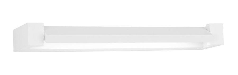 Profil du luminaire blanc vu de dessous, montrant la barre lumineuse