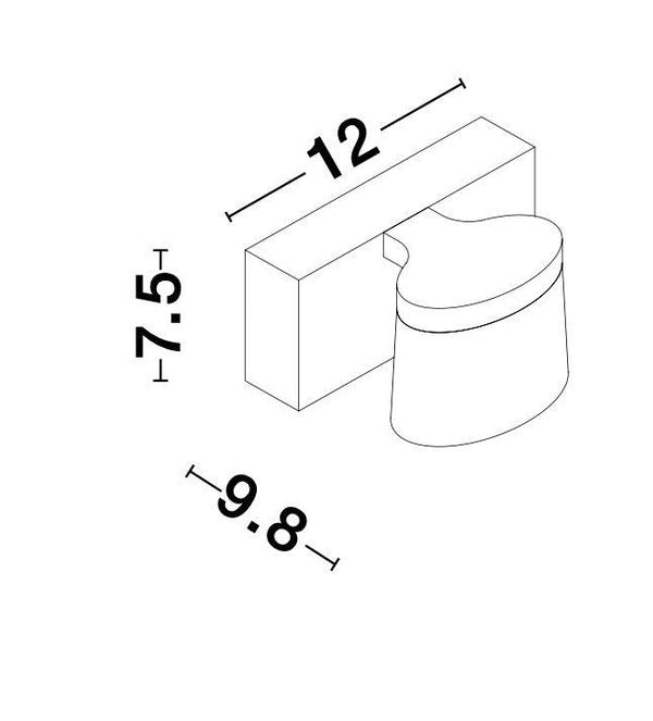 Schéma technique coté indiquant 12 cm de large, 7,5 et 9,8 cm