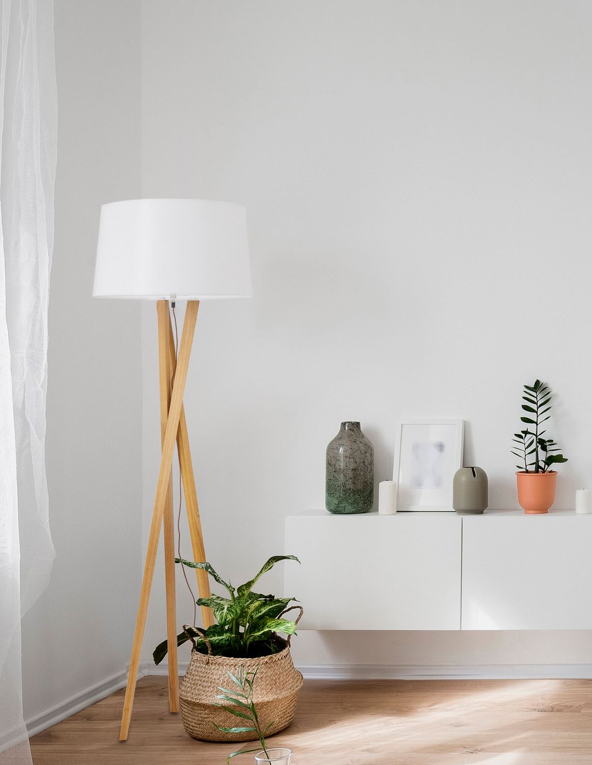 Lampadaire Salino bois, H 160 cm