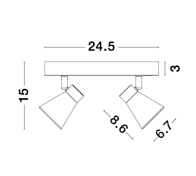 Schéma de dimensions du plafonnier avec largeur et hauteur indiquées.