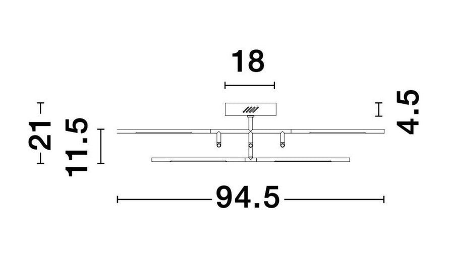 Schéma coté du luminaire : largeur 94,5 cm et hauteur 21 cm