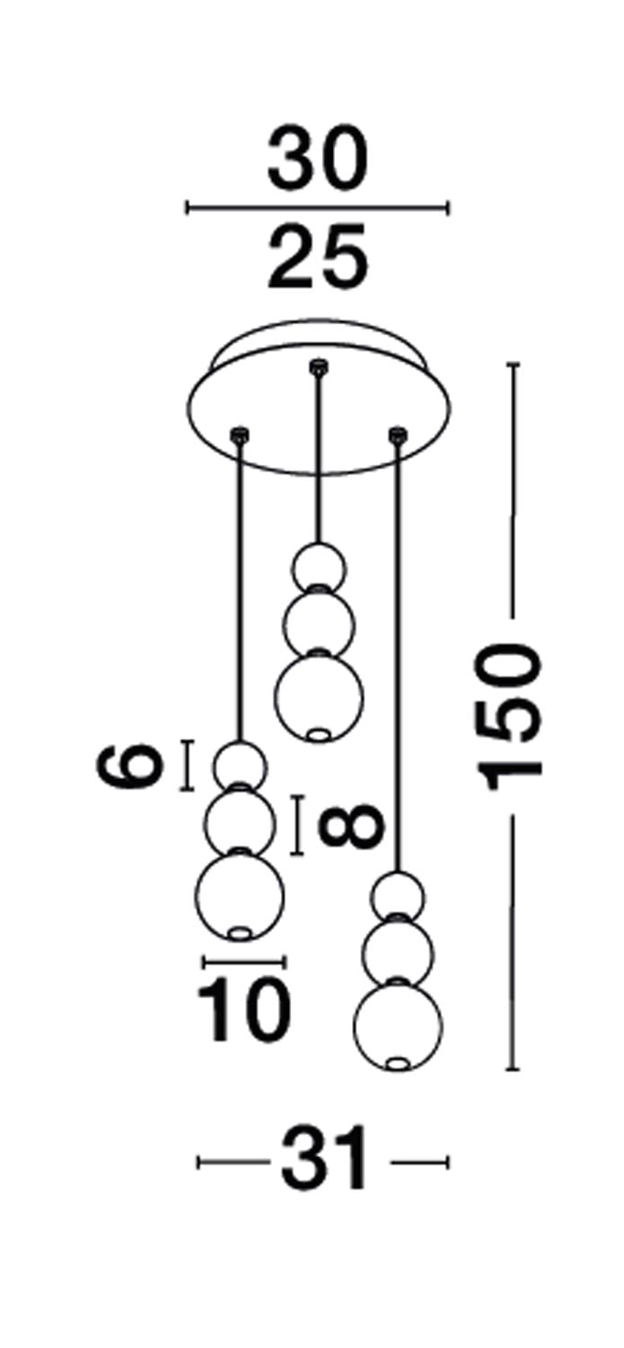 Suspension Perla chromée, verre, H 150 cm (9186919)